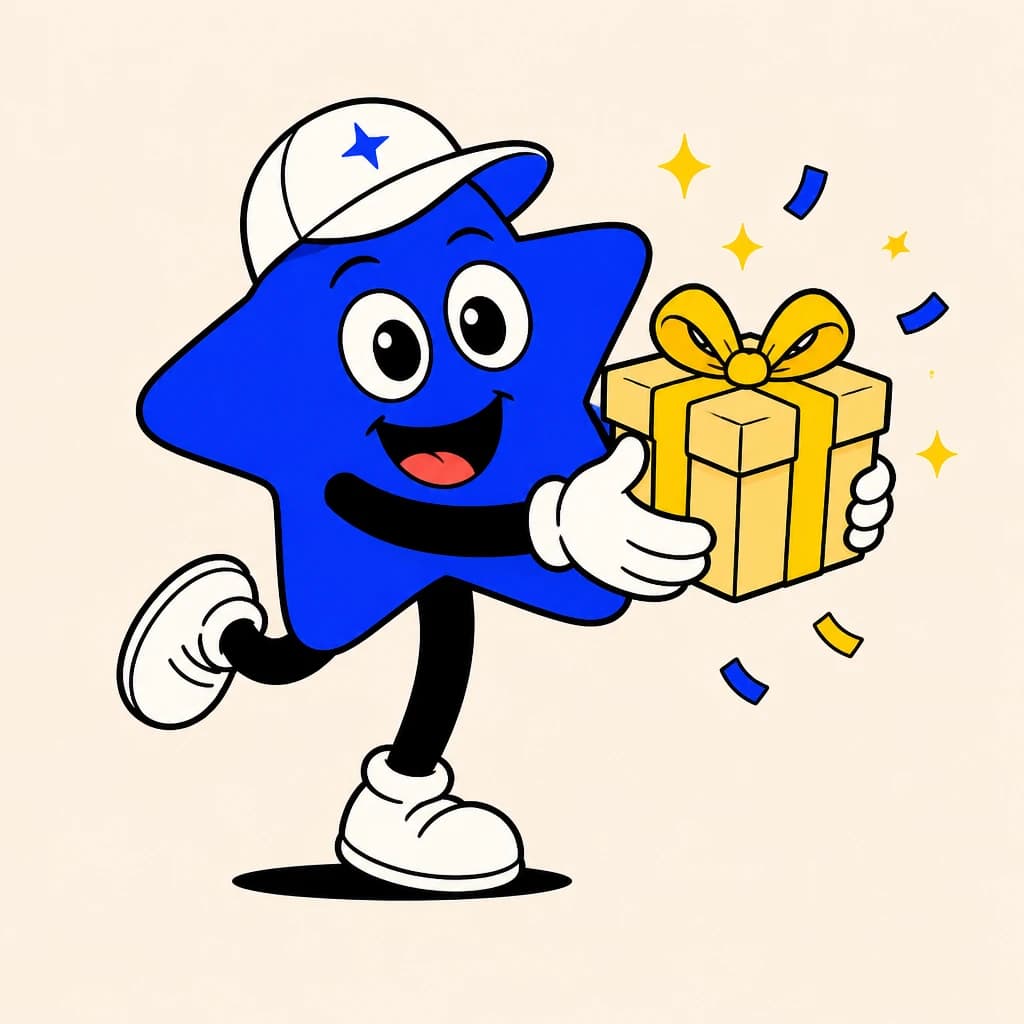 Vela, la mascotte de Studio Vela, offre un cadeau