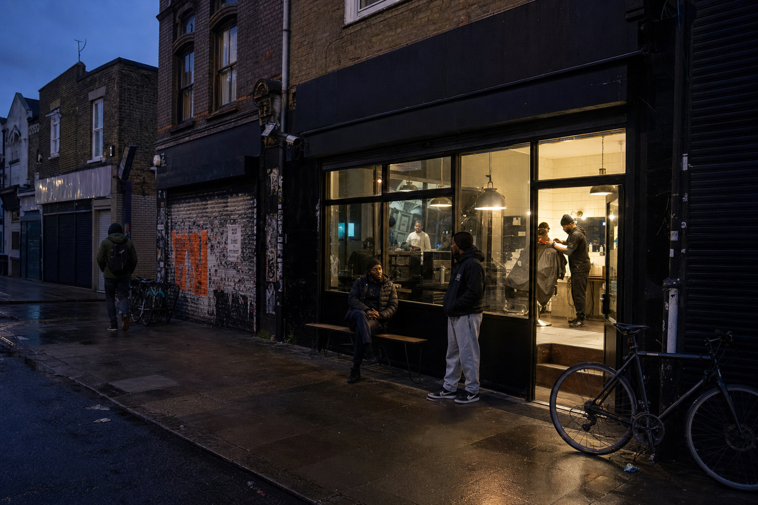 The BLOCK THEORY storefront at dusk in Peckham